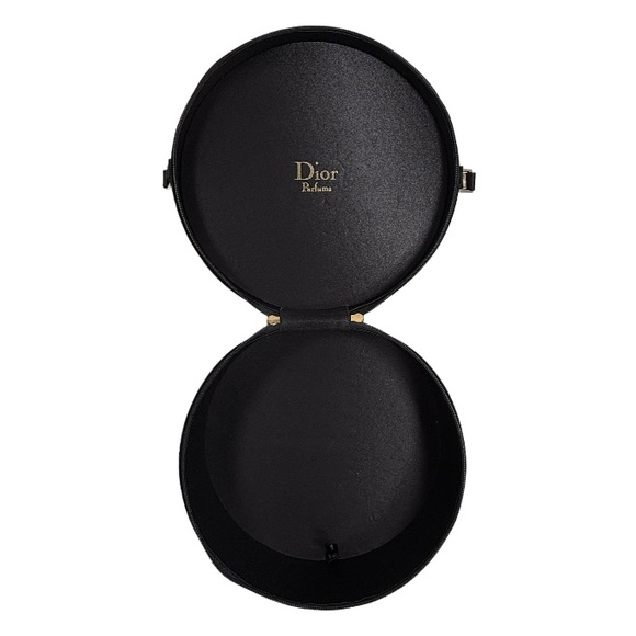 DIOR | Parfums VTG Black Round Travel Makeup Vanity Jewelry Box Case Vacation - Picture 8 of 16